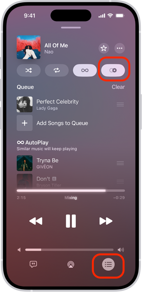 iOS26の新機能であるApple MusicのAutomixをアプリ上からoffにする設定画面
