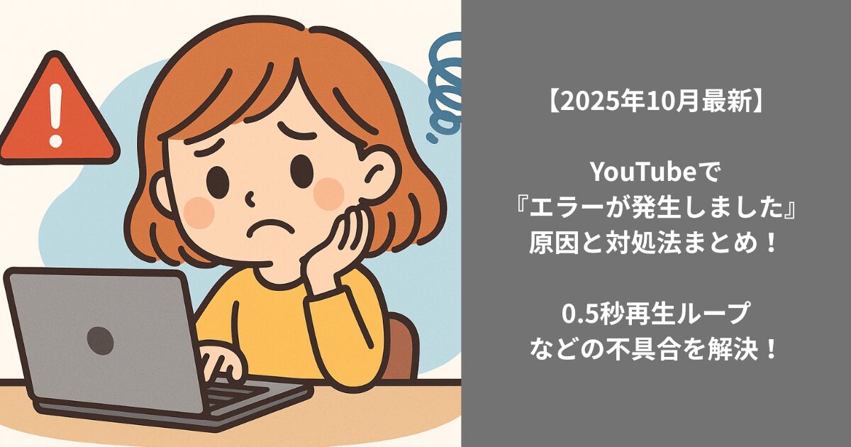 YouTubeで『エラーが発生しました』原因と対処法まとめ！0.5秒再生ループなどの不具合を解決！【2025年10月最新】